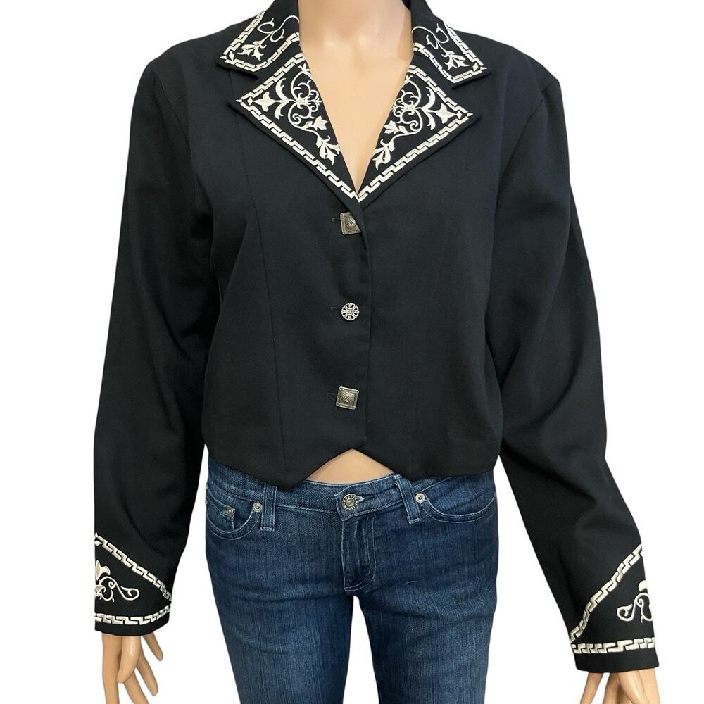 90s VTG New Frontier Western Jacket Small Cropped Embroidered Button Down Black